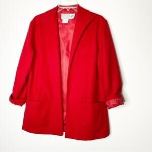 Vintage Jaclyn Smith Studio Red 100% Wool Open Blazer‎ Size 8